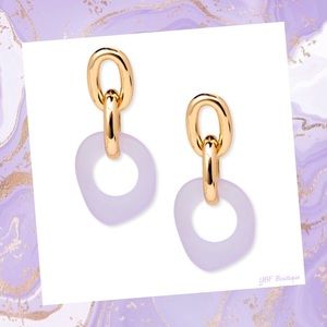 New Gold & Purple Acrylic Chain Link Post Drop Statement Fashion Earrings